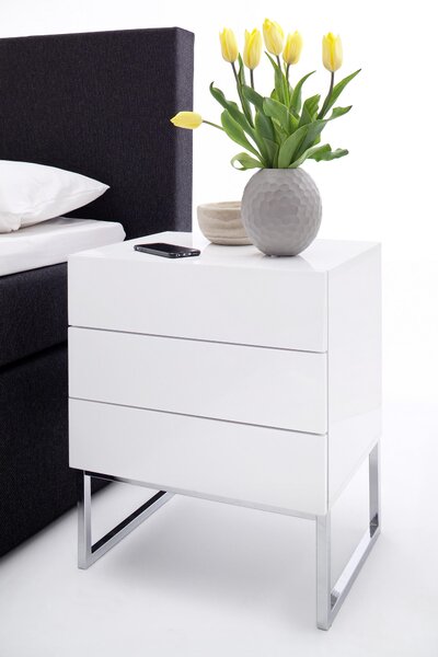 NOČNÝ STOLÍK, biela, chrómová, 50/60/40 cm Livetastic - Online Only spálne, Online Only