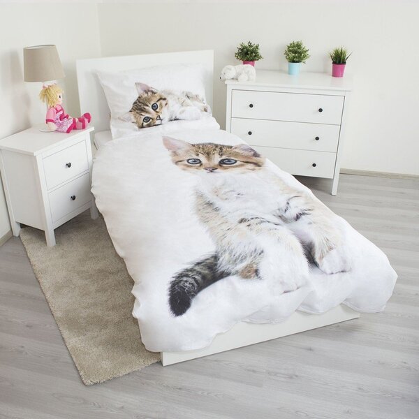 Biele bavlnené detské obliečky na jednolôžko 140x200 cm Kitten – Jerry Fabrics