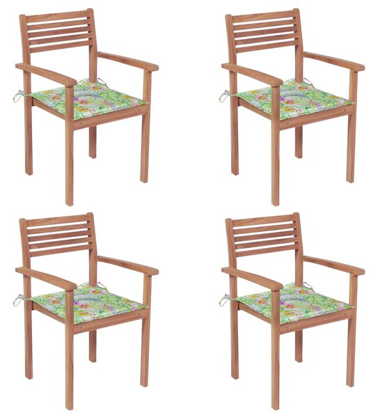 Záhradné stoličky 4 ks listové podložky teakový masív