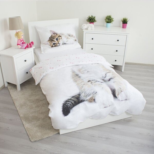 Biele bavlnené detské obliečky na jednolôžko 140x200 cm Kitten – Jerry Fabrics