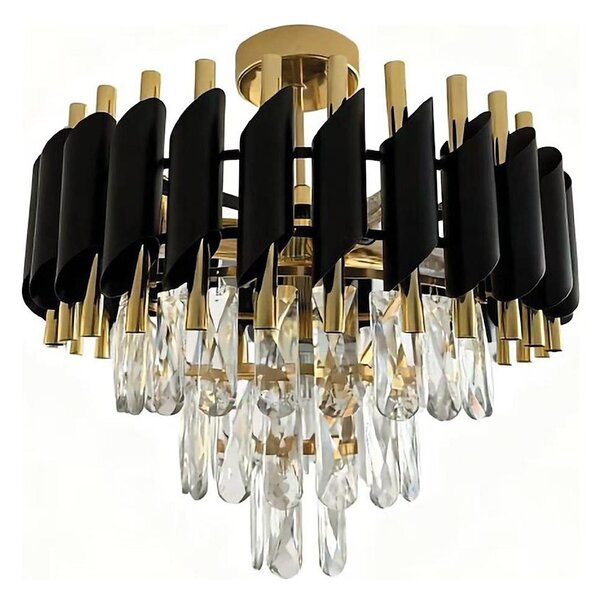 Prisadený luster CRISTAL 5xE14/10W/230V priemer 38 cm čierna/zlatá