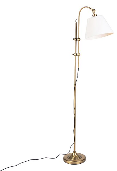 Klasická stojaca lampa bronzová s bielym tienidlom - Ashley