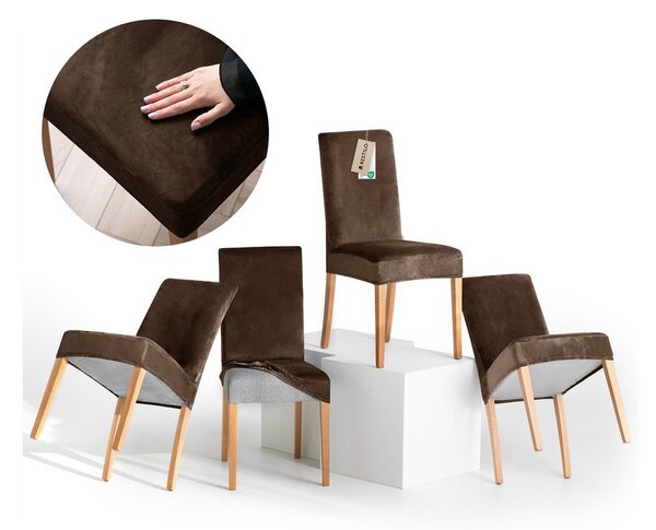 Hnedé napínacie poťahy v súprave 4 ks na stoličku 48 cm Sento – Restilo