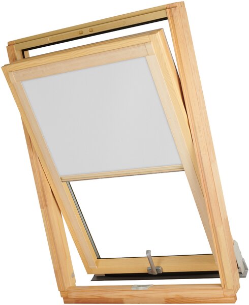 Termoizolačná roleta na strešné okno typu FAKRO 94x118 Farba látky: White Silver, Farba profilu: Borovica