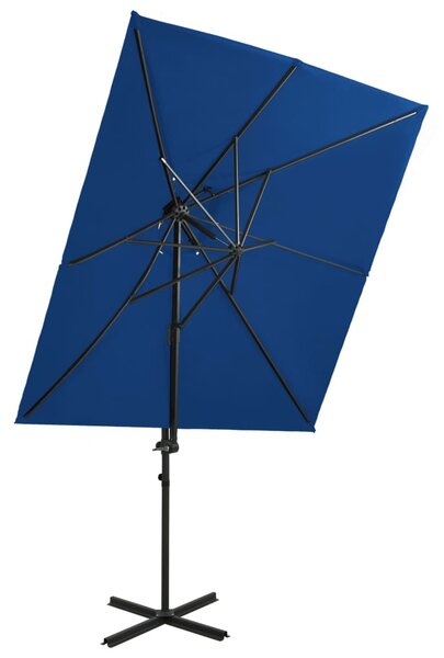 Závesný slnečník s dvojitou strieškou azúrovo-modrý 250x250 cm