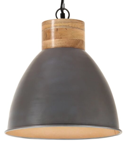 Industriálna závesná lampa sivá železo a masívne drevo 46 cm E27