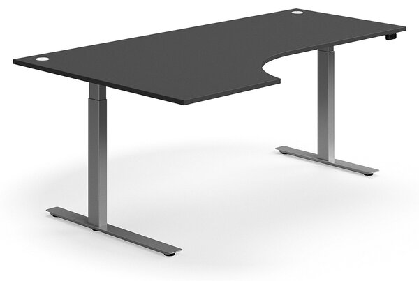Výškovo nastaviteľný stôl FLEXUS, rohový, 2000x1200 mm, strieborný rám, šedá