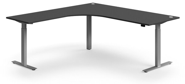 Výškovo nastaviteľný stôl FLEXUS, rohový, 2000x2000 mm, strieborný rám, šedá
