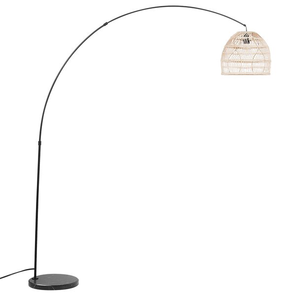 Stojaca lampa čierna prírodná kov 195 cm ratanové pletené tienidlo mramorový podstavec zaoblený tvar moderný rustikálny štýl obývačka