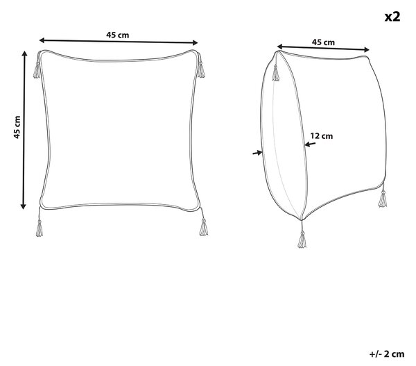 Sada 2 dekoratívnych vankúšov strieborný žakárový vzor kocky 45 x 45 cm s geometrickou potlačou a strapcami