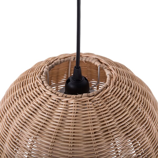 Závesná lampa prírodná béžová ratanová syntetický materiál kopulovitý tvar boho eklektický štýl obývačka spálňa