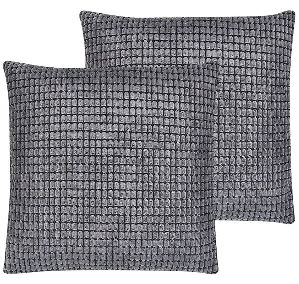 Sada 2 dekoratívnych vankúšov sivá zamat 45 x 45 cm štvorcový tvar geometrický vzor moderný glamour štýl doplnky