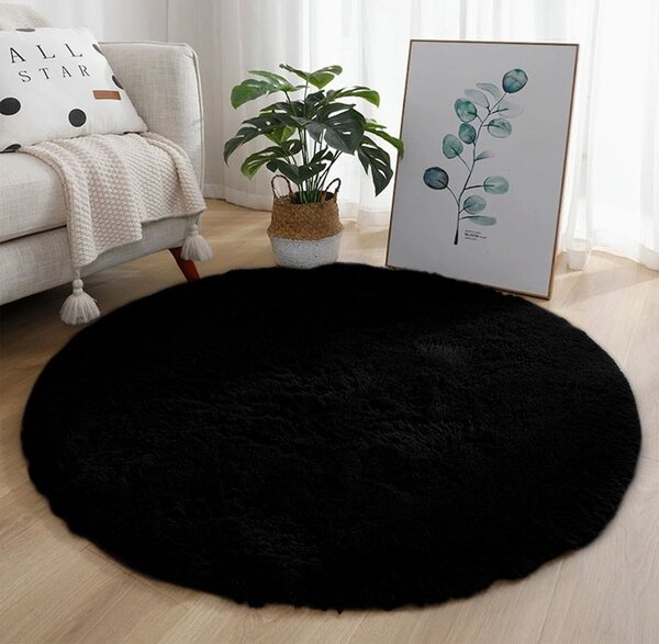 TZ Čierny okrúhly shaggy koberec Lana Rozmer: 80 cm