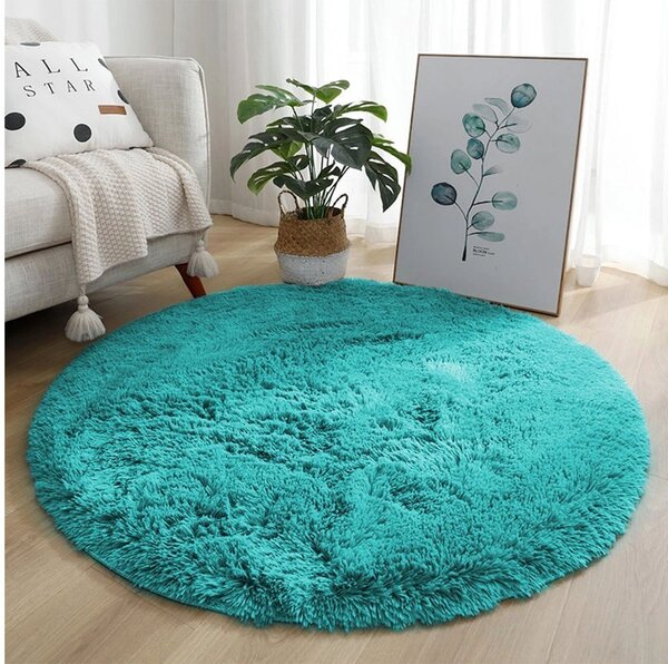 Tyrkysový okrúhly shaggy koberec Lana Rozmer: 80 cm