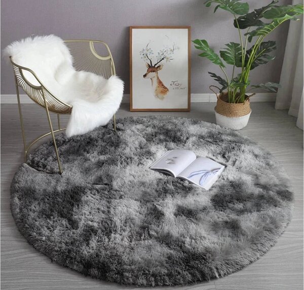 Tmavosivý okrúhly shaggy koberec Ombre Rozmer: 80 cm