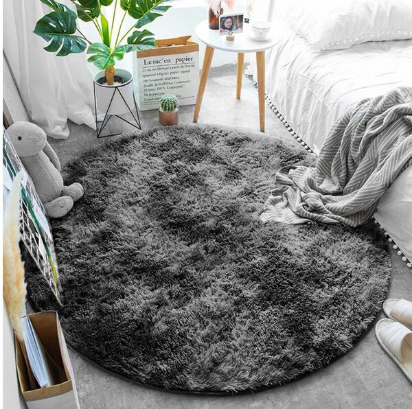 Tmavosivý okrúhly shaggy koberec Ombre Rozmer: 80 cm
