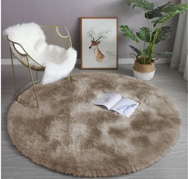 Béžový okrúhly shaggy koberec Ombre Rozmer: 80 cm