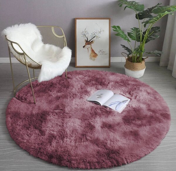 Tmavoružový okrúhly shaggy koberec Ombre Rozmer: 80 cm