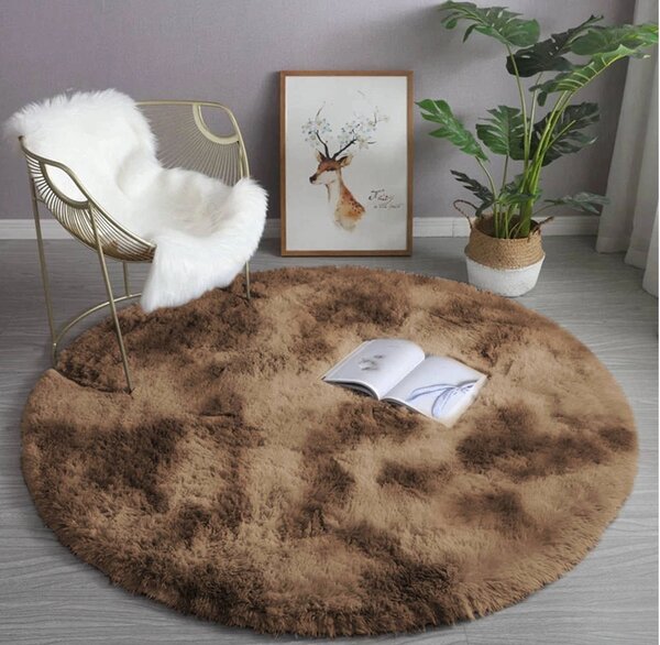 Hnedý okrúhly shaggy koberec Ombre Rozmer: 80 cm