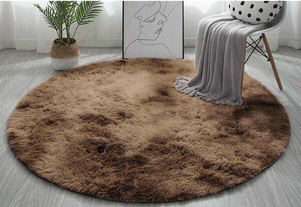 Hnedý okrúhly shaggy koberec Ombre Rozmer: 80 cm
