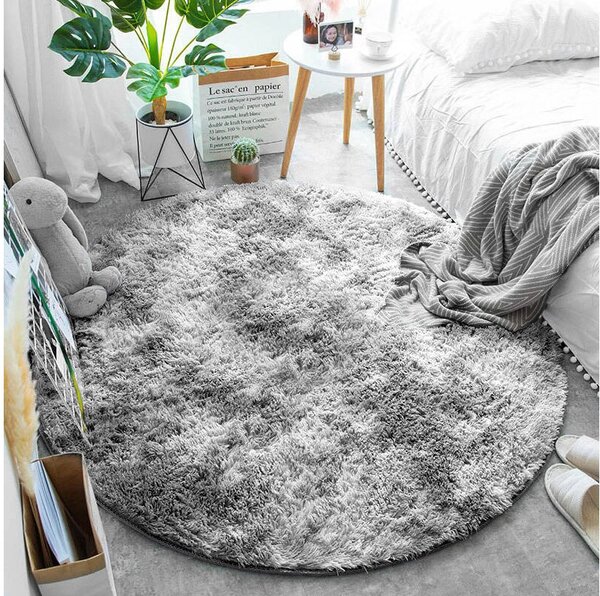 Sivý okrúhly shaggy koberec Ombre Rozmer: 90 cm