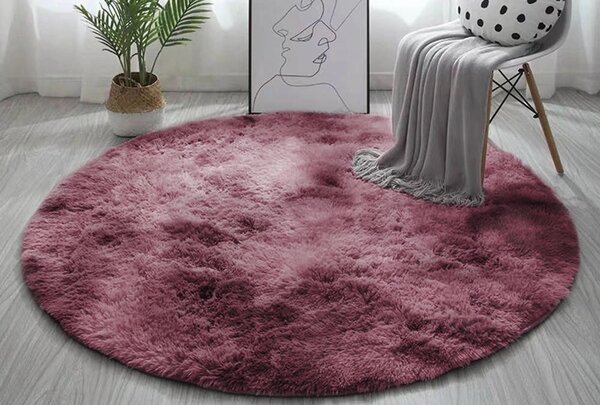 Tmavoružový okrúhly shaggy koberec Ombre Rozmer: 80 cm
