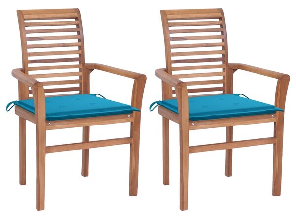 Jedálenské stoličky 2 ks modré podložky tíkový masív