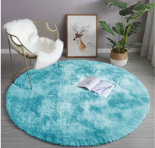 Modrý okrúhly shaggy koberec Ombre Rozmer: 80 cm