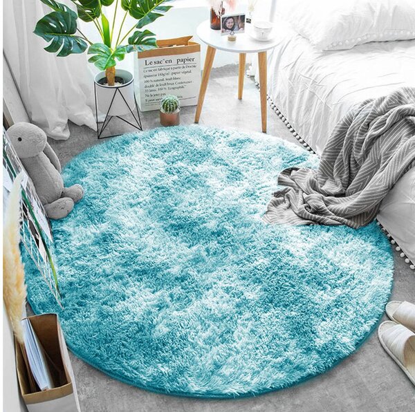 Modrý okrúhly shaggy koberec Ombre Rozmer: 80 cm