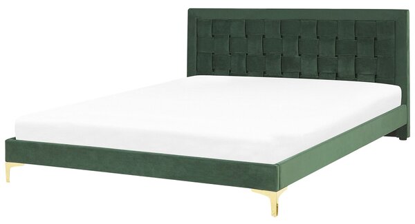 Čalúnená posteľ EU super king size 180x200 cm zelená zamatová čalúnené čelo postele zlaté nohy
