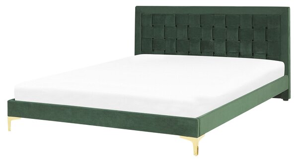 Rám postele 160 x 200 cm zelené zamatové čalúnenie s čelom zlaté nohy spálňa moderný glamour štýl