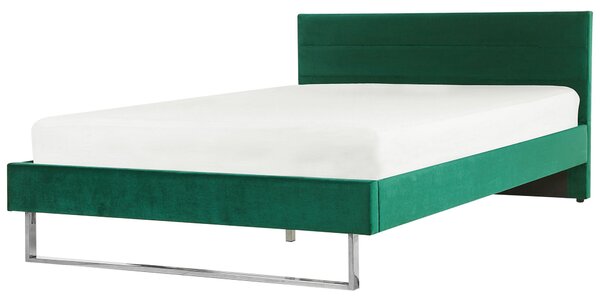 Čalúnená posteľ zelená zamatová 180 x 200 cm rám postele s čelom strieborné nohy elegantný dizajn
