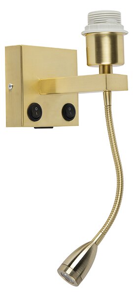 Art Deco nástenná lampa zlatá s USB a flexibilným ramenom - Brescia Combi