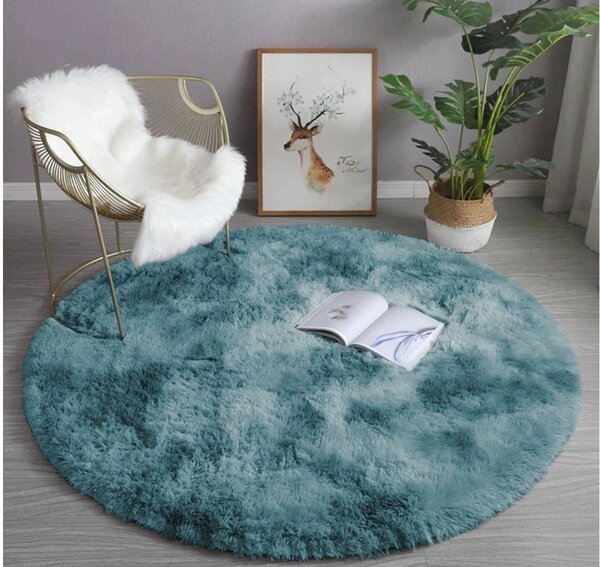 TZ Tmavomodrý okrúhly shaggy koberec Ombre Rozmer: 90 cm