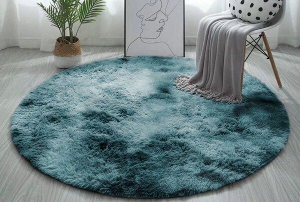 TZ Tmavomodrý okrúhly shaggy koberec Ombre Rozmer: 90 cm