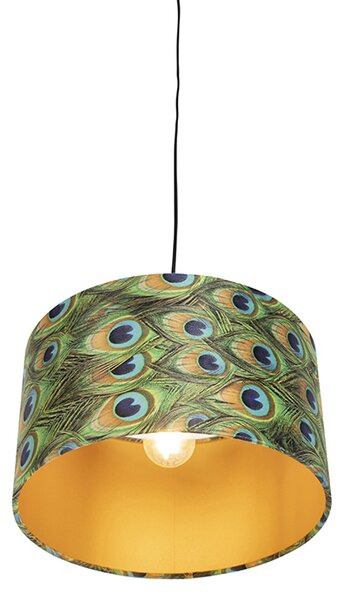 Závesné svietidlo s tienidlom z zamatu Peacock so zlatom 35 cm - Combi