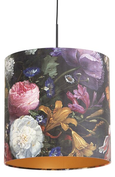 Závesná lampa s velúrovými odtieňmi kvetov so zlatom 40 cm - Combi
