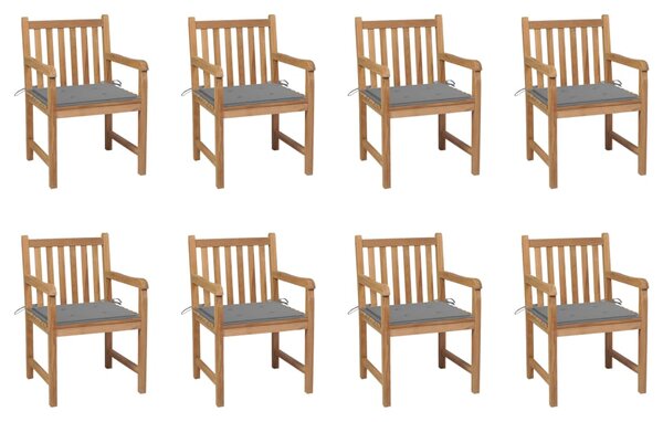 Záhradné stoličky 8 ks so sivými podložkami tíkový masív