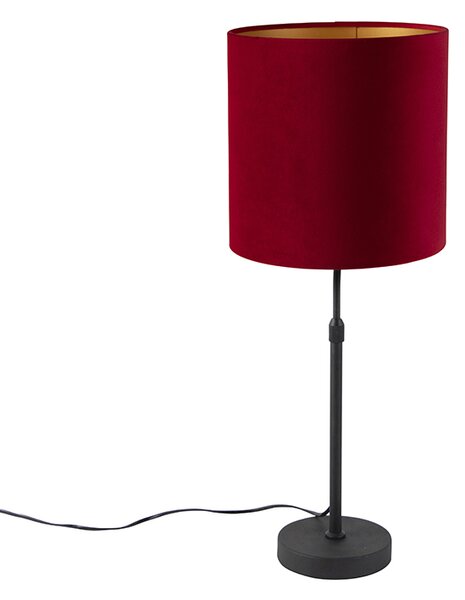 Stolová lampa čierna s velúrovým odtieňom červená so zlatom 25 cm - Parte