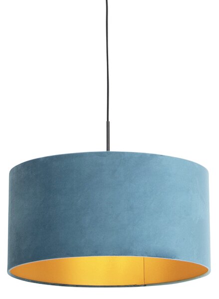 Závesná lampa s velúrovým odtieňom modrá so zlatou 50 cm - Combi