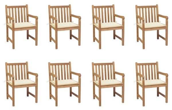 Záhradné stoličky 8 ks s krémovými podložkami tíkový masív