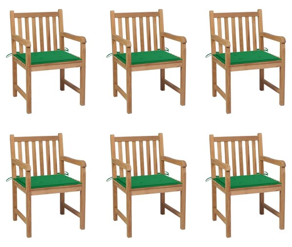 Záhradné stoličky 6 ks so zelenými podložkami tíkový masív