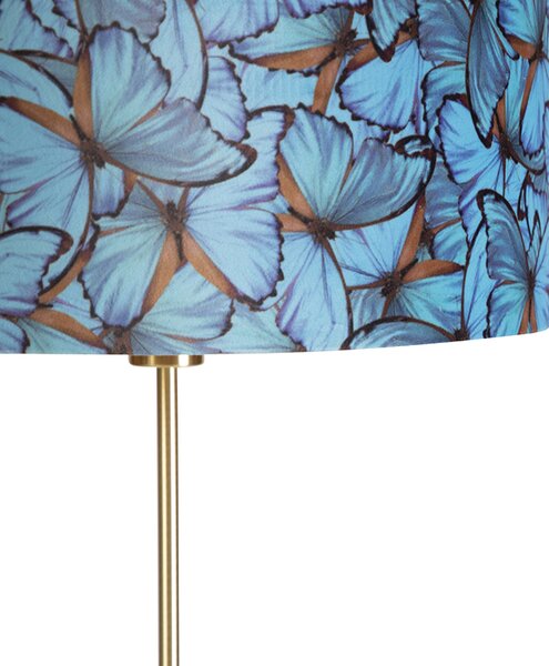 Stojaca lampa zlatá/mosadzná s tienidlom z zamatu s motívom motýľov 40/40 cm - Parte