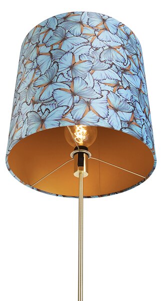 Stojaca lampa zlatá/mosadzná s tienidlom z zamatu s motívom motýľov 40/40 cm - Parte