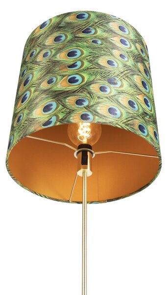 Stojaca lampa zlatá/mosadzná s tienidlom z velúru Peacock 40/40 cm - Parte