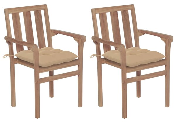 Záhradné stoličky 2 ks, béžové podložky, tíkový masív