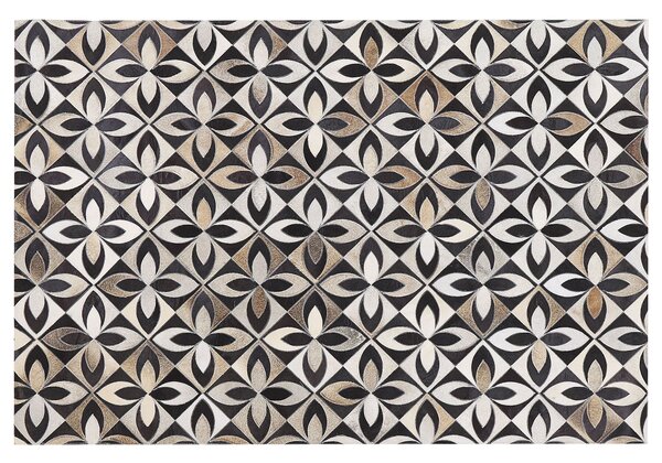 Koberec viacfarebný kožený hovädzia koža 140 x 200 cm patchworkový kvetovaný vzor moderný