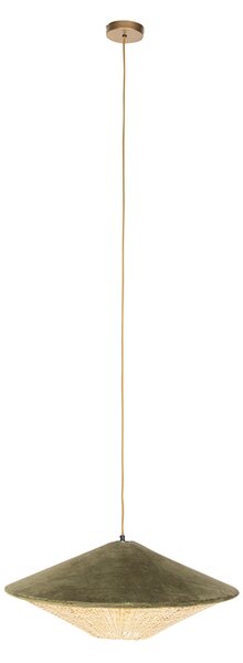 Rustikálne závesné svietidlo zelený zamat s ratanom 60 cm - Frills Can