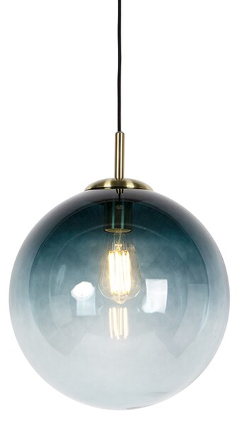 Art deco závesná lampa mosadz s oceánsky modrým sklom 33 cm - Pallon