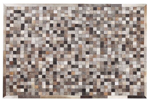 Koberec sivý hnedý a béžový kožený 160 x 230 cm patchworkový s geometrickým vzorom